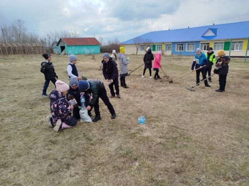 На уроках технологии в Кушманской основной общеобразовательной школе ребята очистили территорию от мусора и опавшей листвы