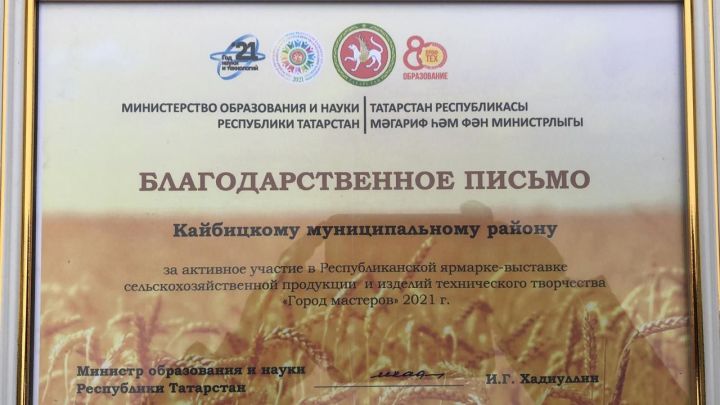 Кайбицкий район отмечен Благодарственным письмом Минобрауки Республики Татарстан