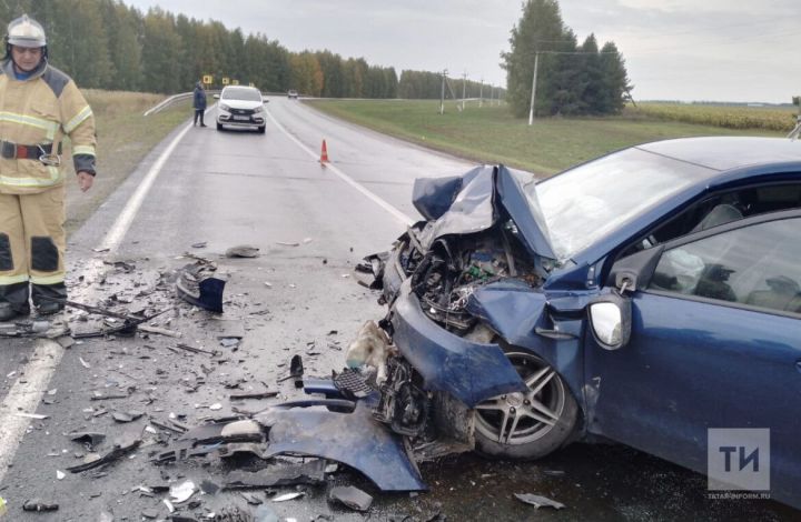Двое пострадали в лобовом столкновении легковушек на трассе в Татарстане