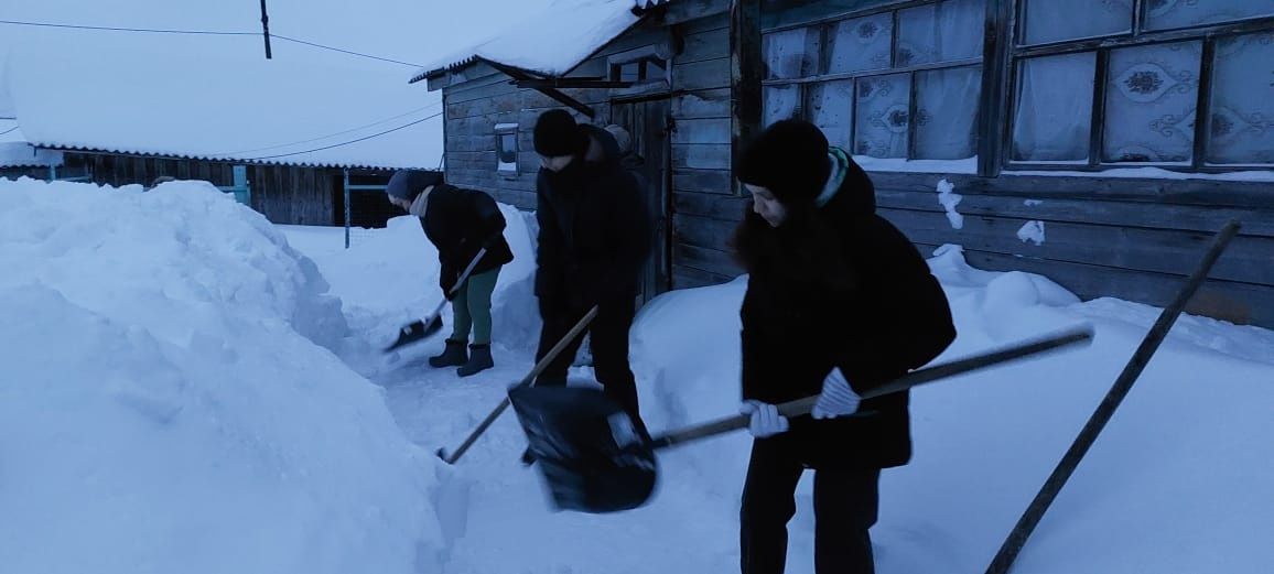 Тимуровцы помогают пожилым в очистке снега
