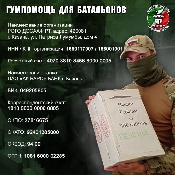 В Татарстане открыт счет для помощи добровольческим батальонам «Алга» и «Тимер»